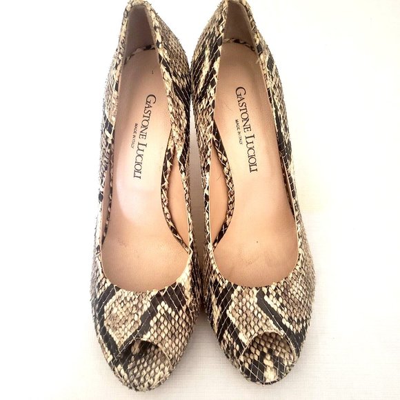 Gastone Lucioli Peep Toe Heels-Python Skin 8.5 - Picture 1 of 8